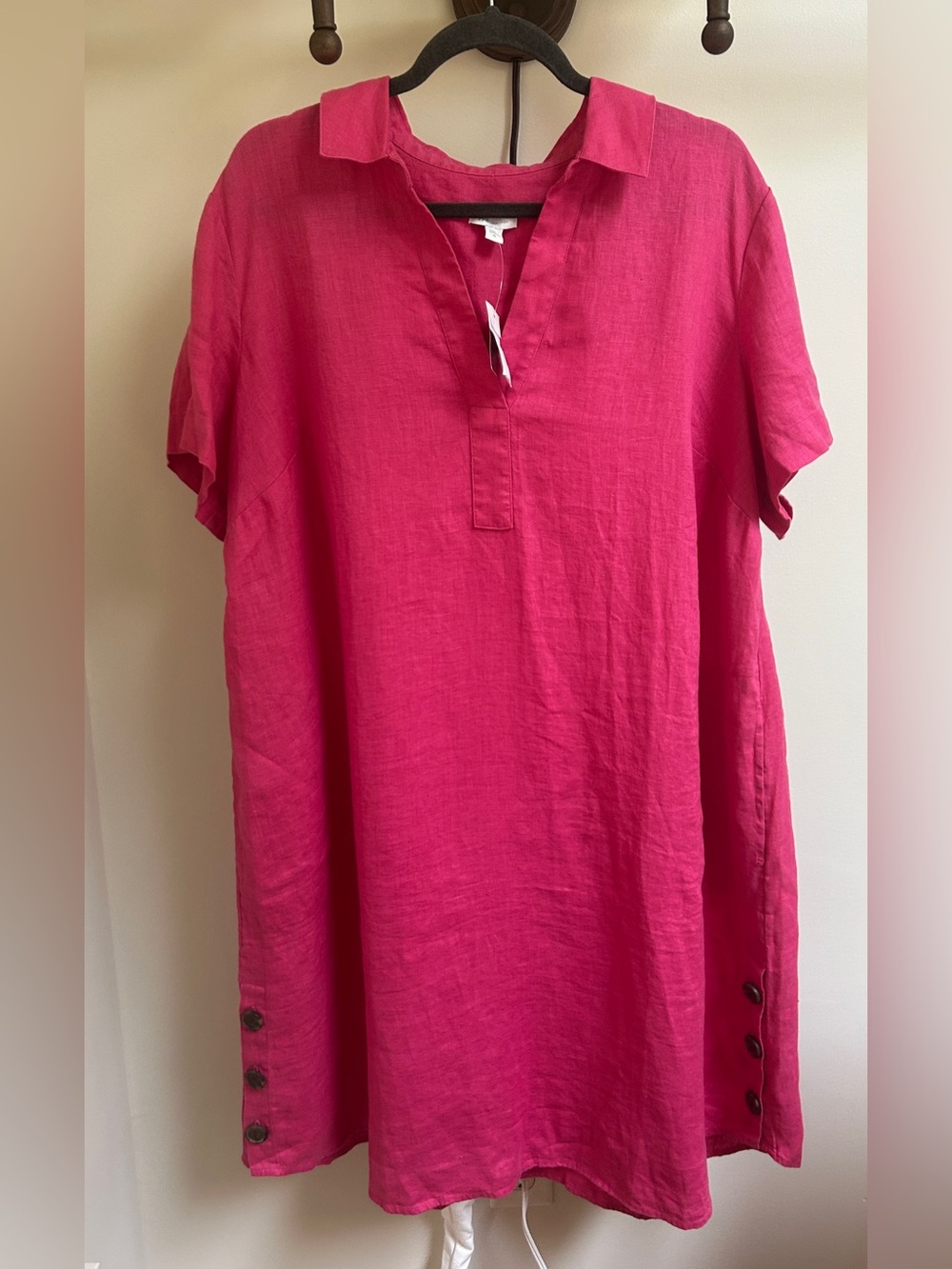 J. Jill Button-Detail Short-Sleeve Shirt in Hot Pink